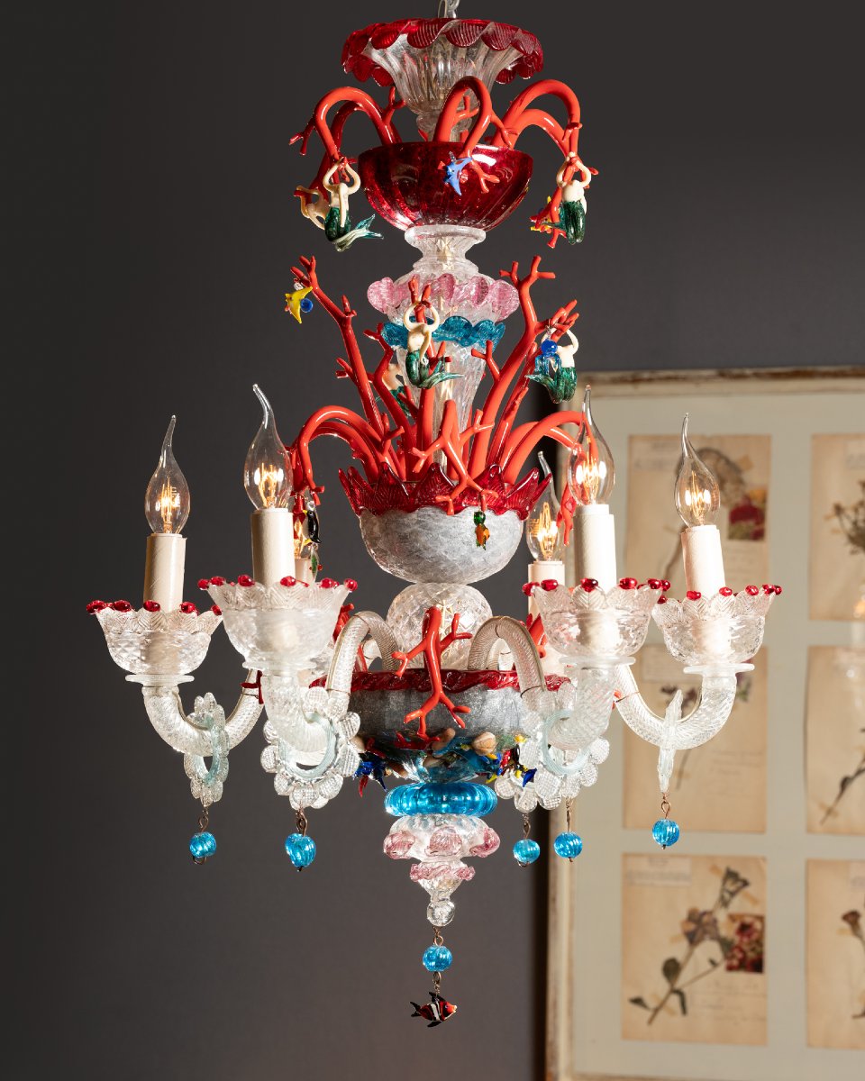 Murano Glass Chandelier, Marine Decor, Circa 1950-photo-4