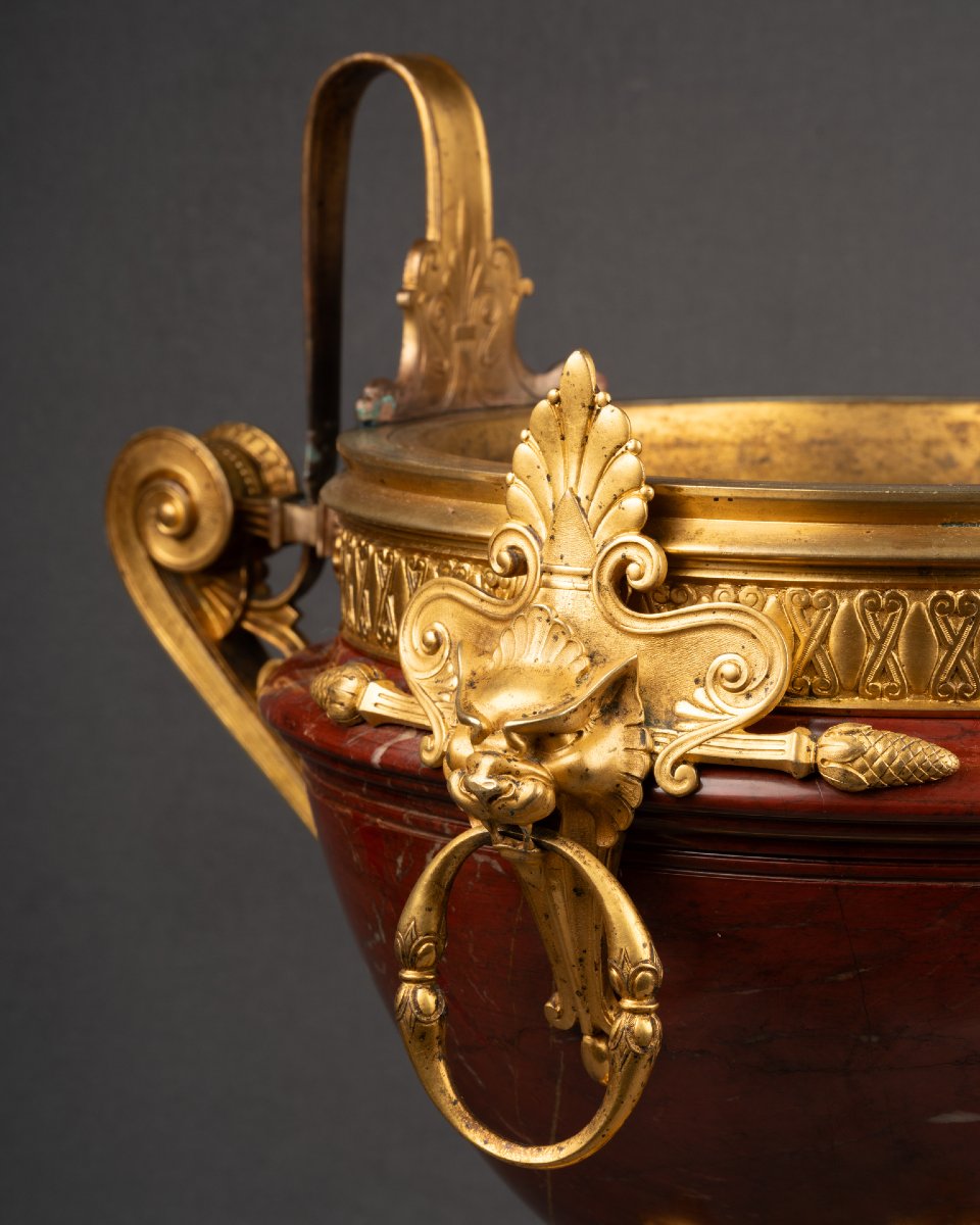 Coupe En Marbre Rouge, Monture En Bronze Doré, XIXe Siècle -photo-2
