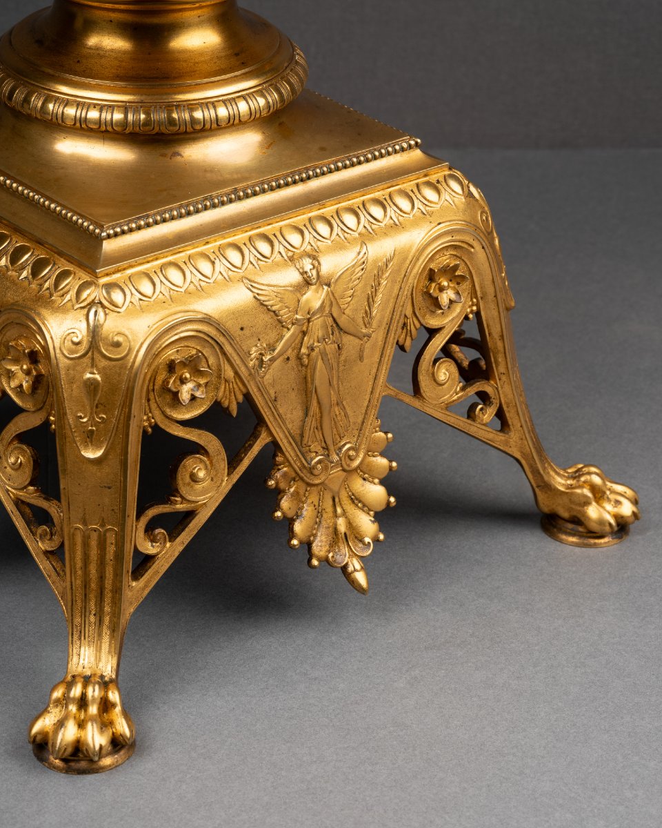 Coupe En Marbre Rouge, Monture En Bronze Doré, XIXe Siècle -photo-3