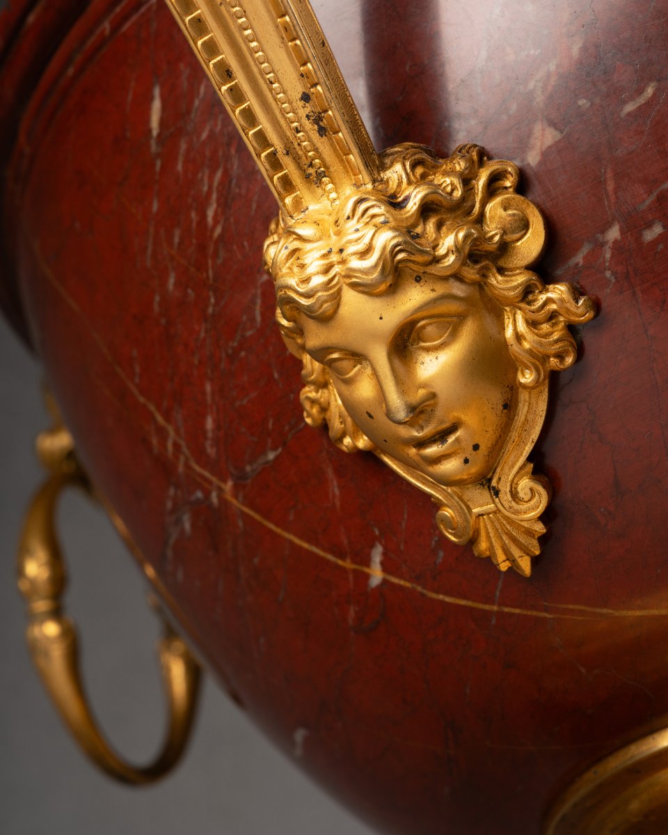 Coupe En Marbre Rouge, Monture En Bronze Doré, XIXe Siècle -photo-4