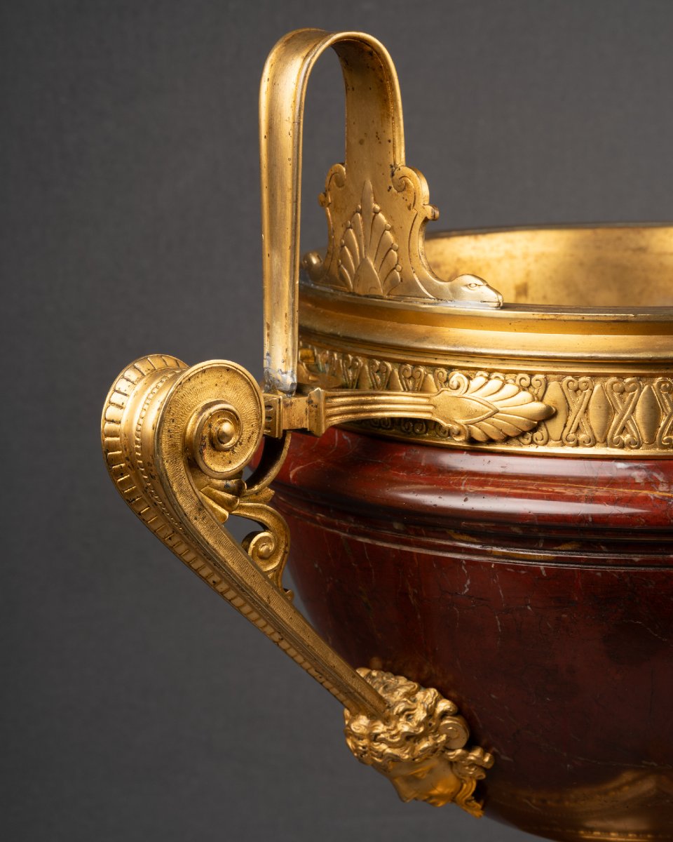 Coupe En Marbre Rouge, Monture En Bronze Doré, XIXe Siècle -photo-5