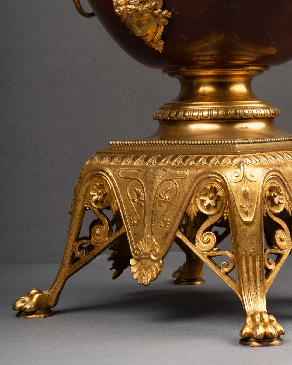 Coupe En Marbre Rouge, Monture En Bronze Doré, XIXe Siècle -photo-6