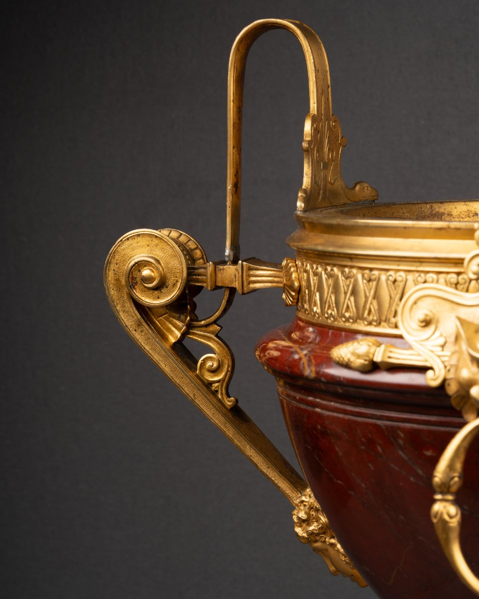 Coupe En Marbre Rouge, Monture En Bronze Doré, XIXe Siècle -photo-8