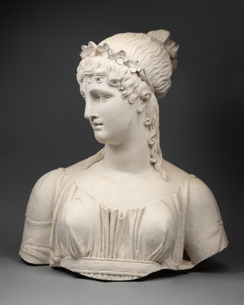 Buste en plâtre à la mode des Merveilleuses, XIXe siècle 