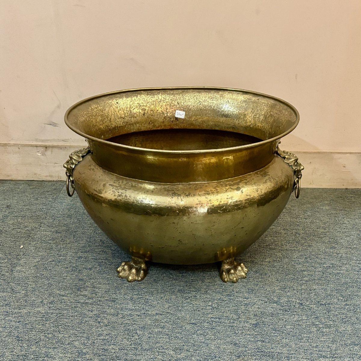Hammered Brass Jardinière, 19th Century-photo-2