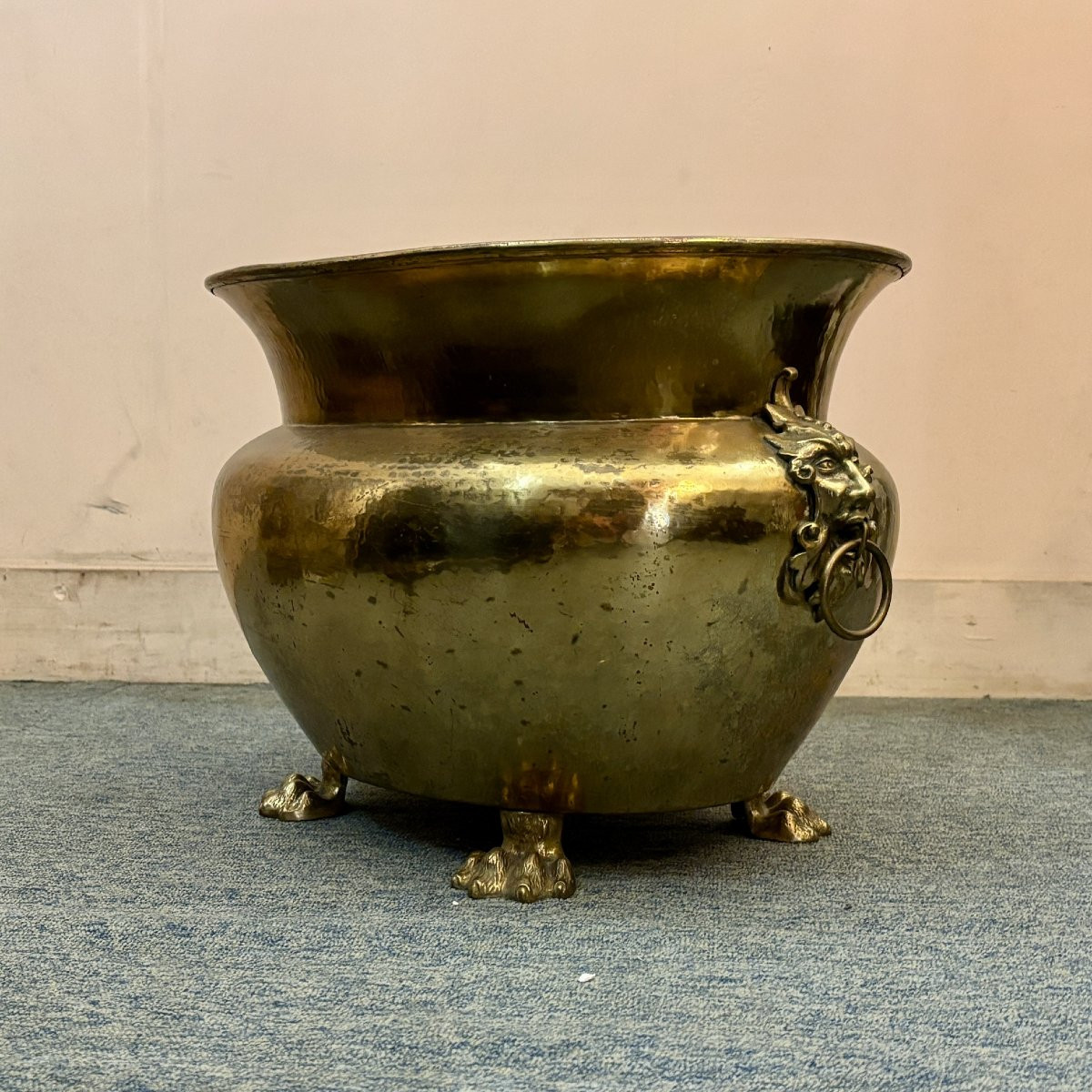 Hammered Brass Jardinière, 19th Century-photo-3