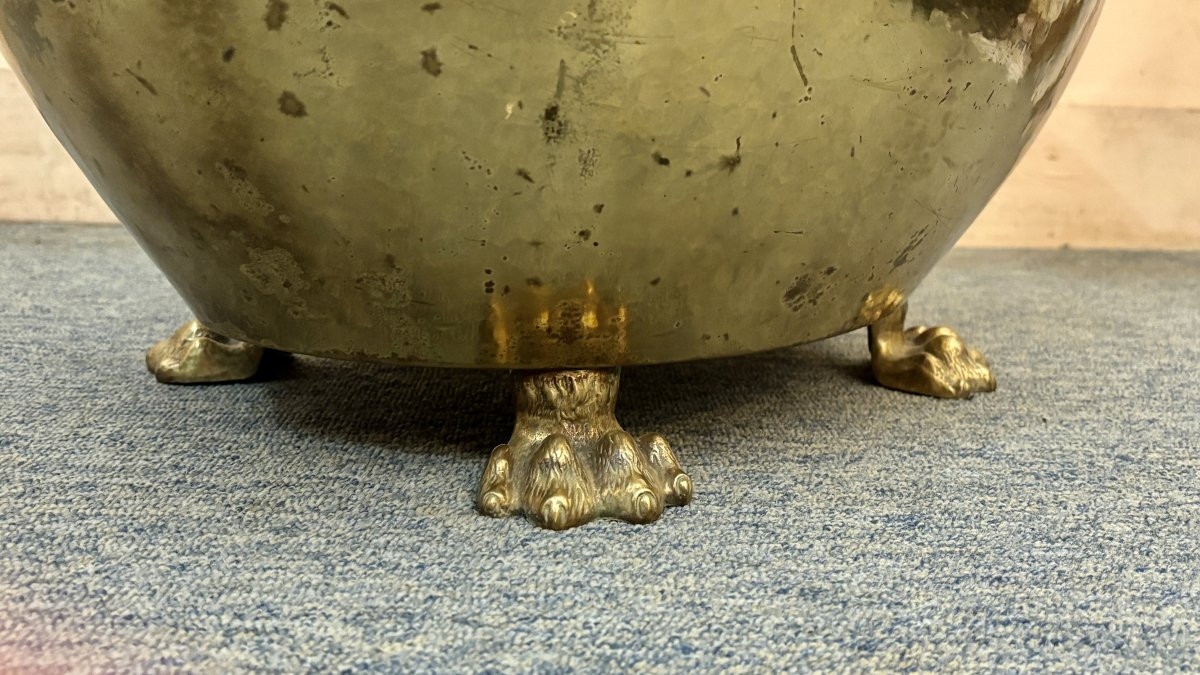 Hammered Brass Jardinière, 19th Century-photo-3