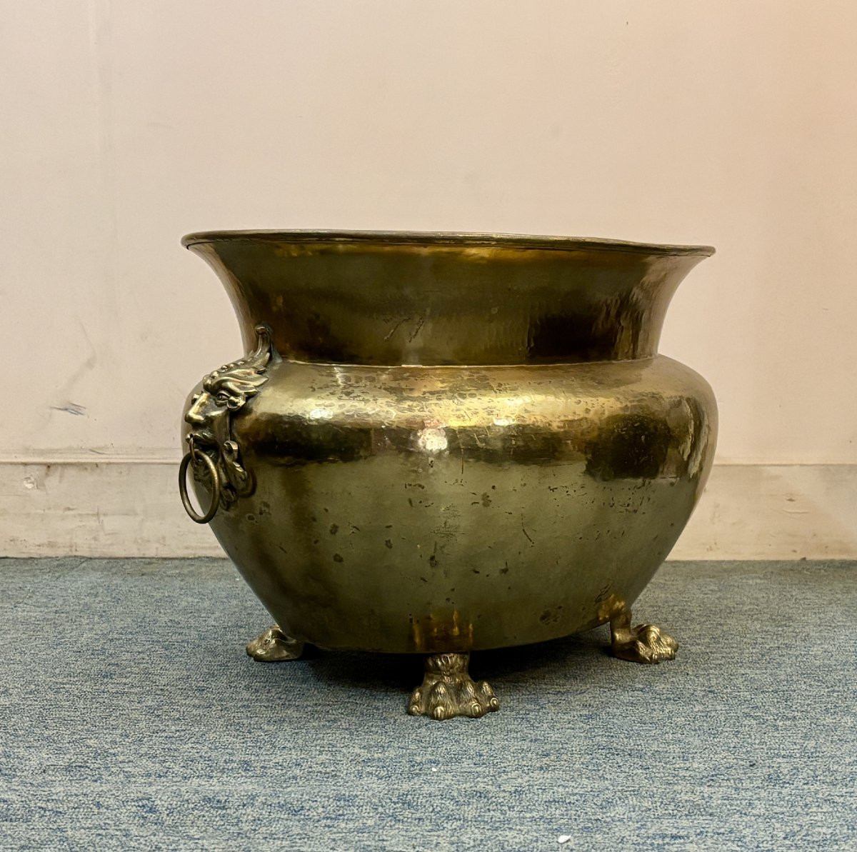 Hammered Brass Jardinière, 19th Century-photo-4