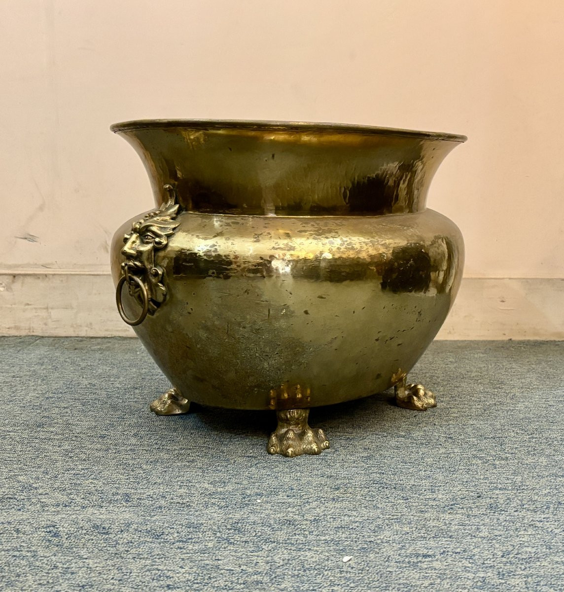 Hammered Brass Jardinière, 19th Century-photo-6