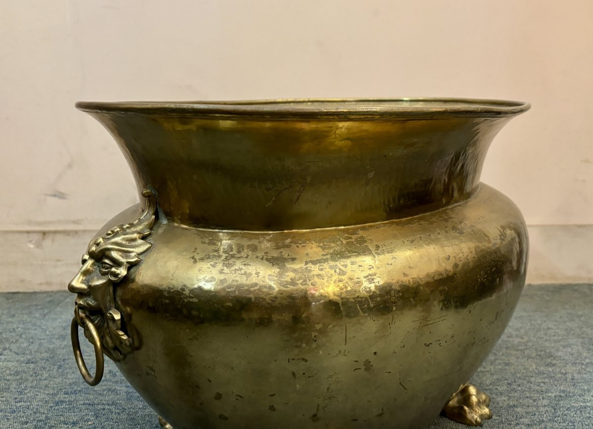 Hammered Brass Jardinière, 19th Century-photo-8