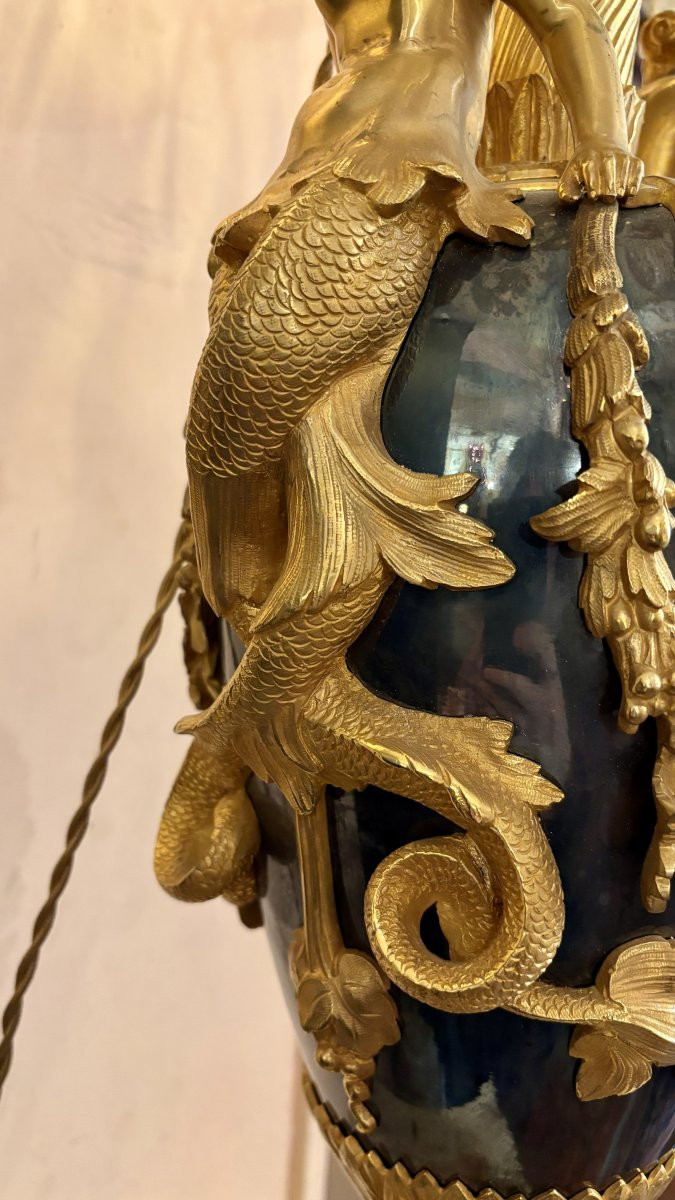 Grande lampe vase aux sirènes, XIXe siècle -photo-2