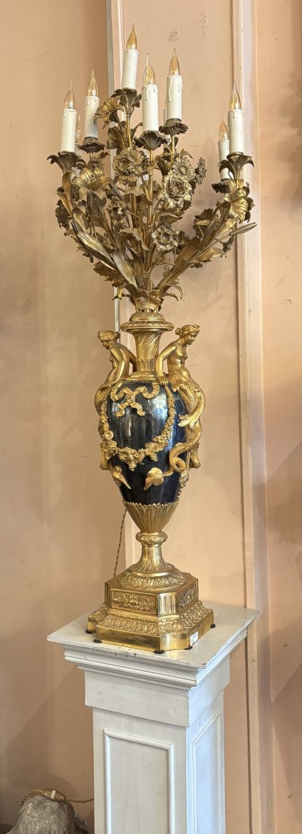 Grande lampe vase aux sirènes, XIXe siècle -photo-4