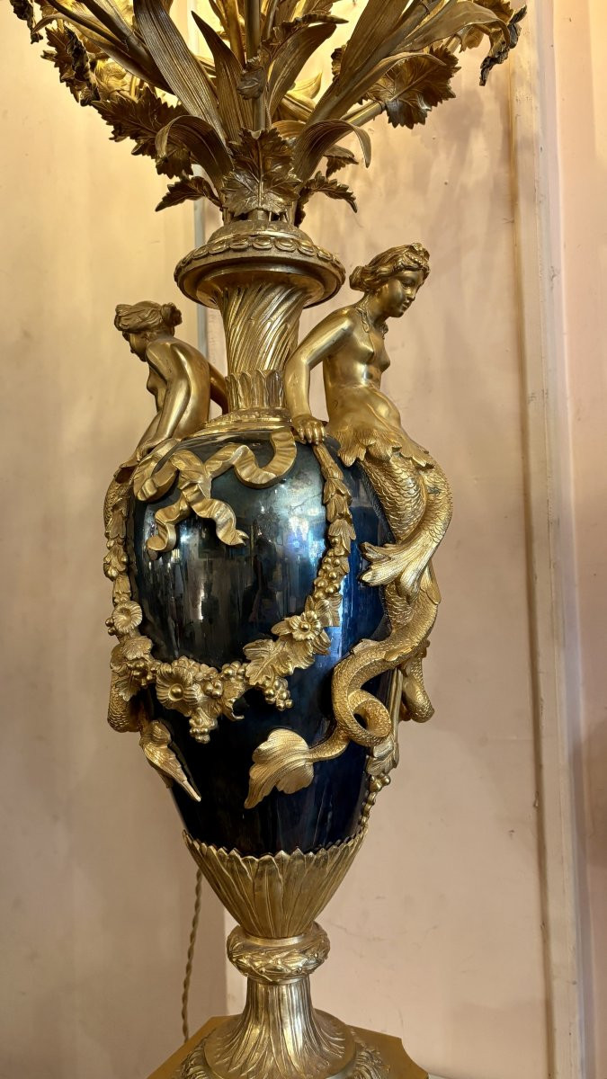 Grande lampe vase aux sirènes, XIXe siècle -photo-7