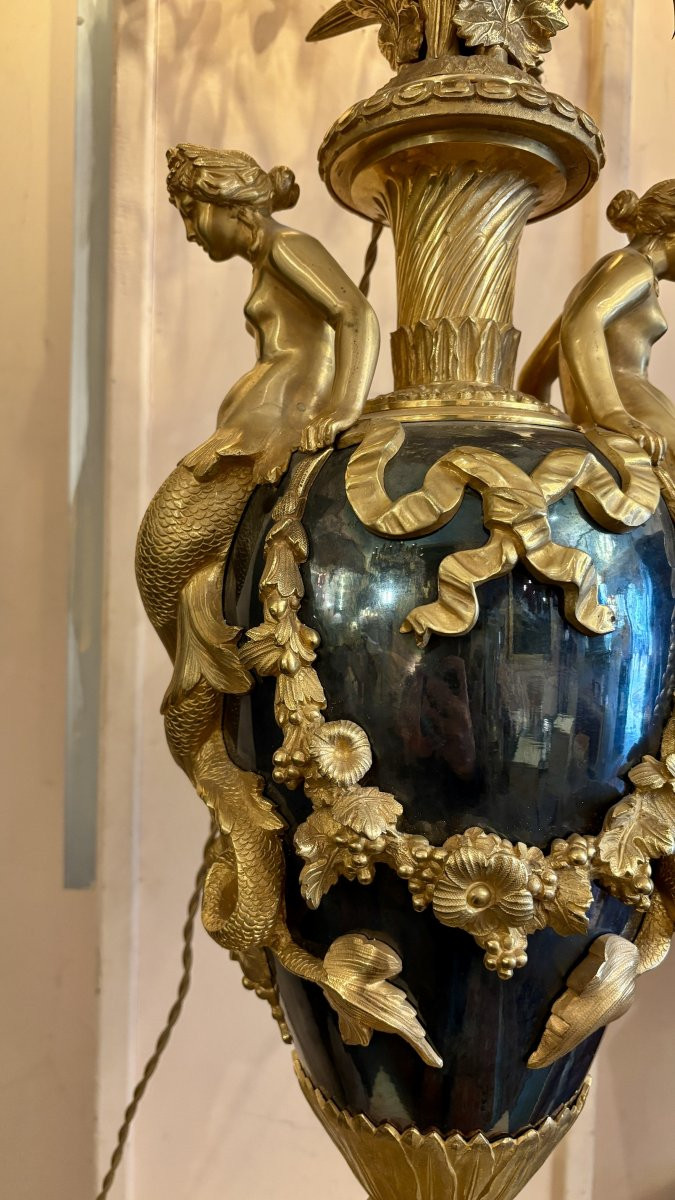 Grande lampe vase aux sirènes, XIXe siècle -photo-8