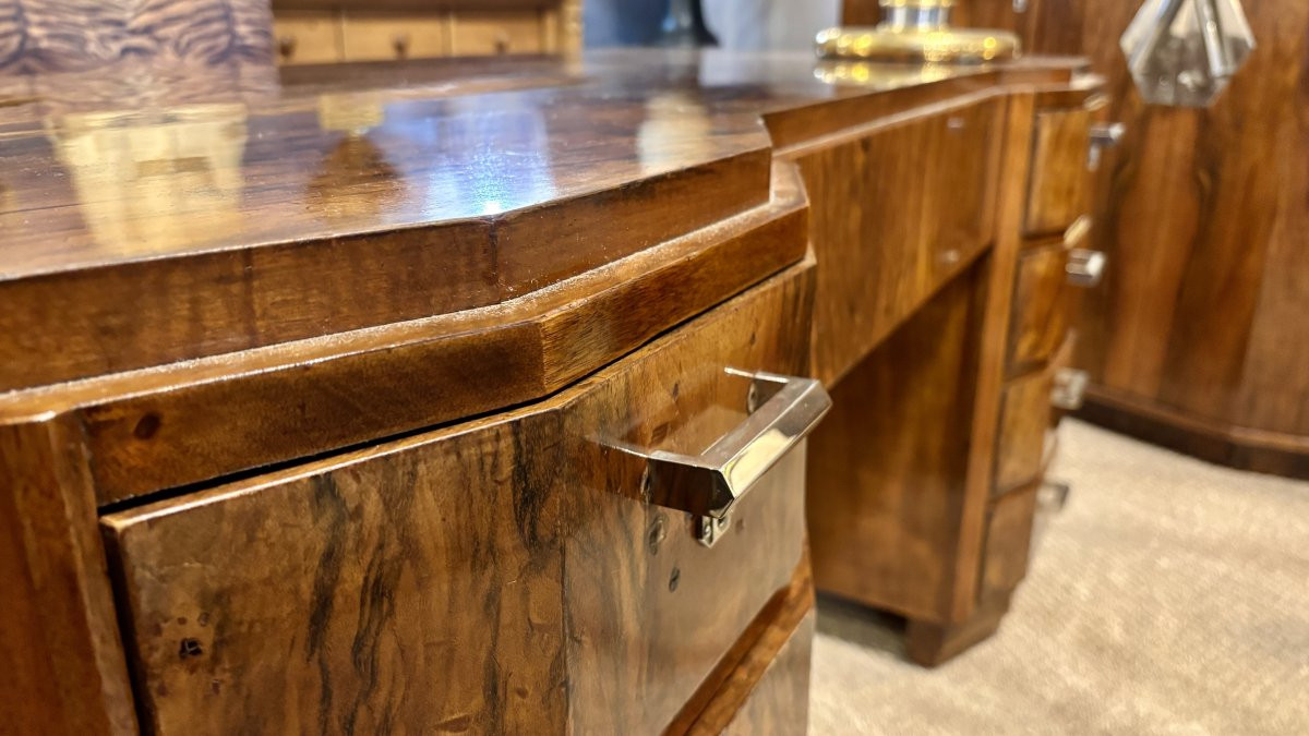 Bureau Art Déco en loupe de noyer, années 1930-photo-5