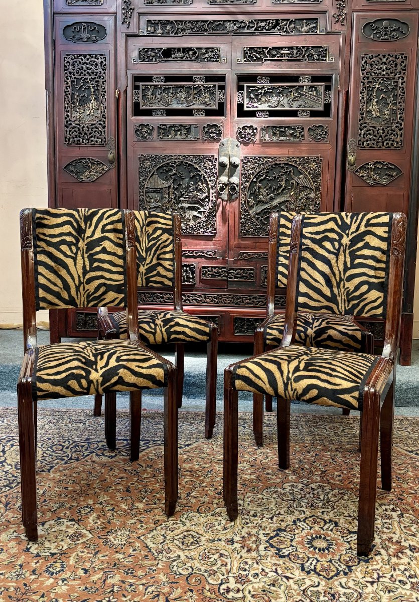 Four Art Deco Mahogany Chairs, Late 19th - Early 20th Century-photo-4