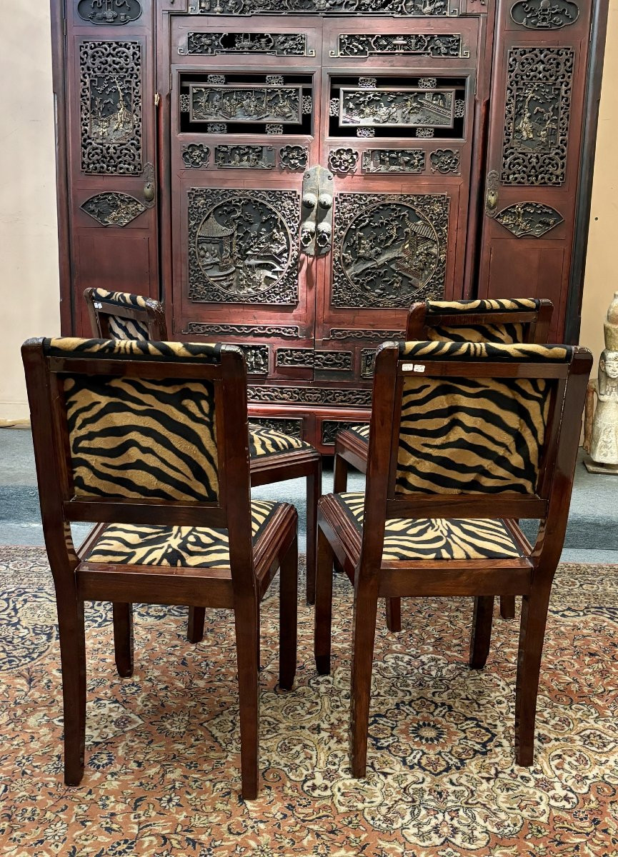 Four Art Deco Mahogany Chairs, Late 19th - Early 20th Century-photo-2