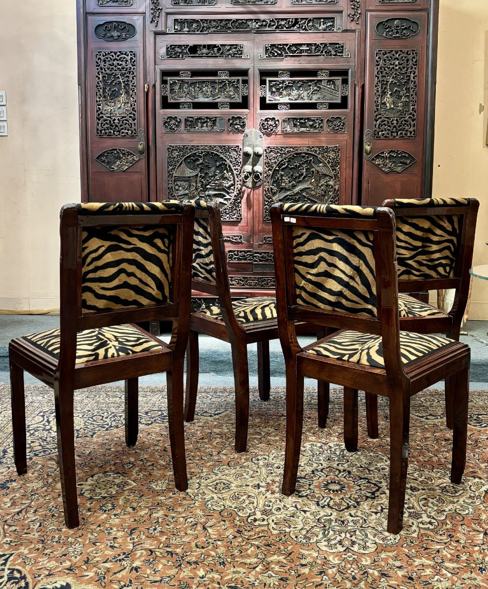 Four Art Deco Mahogany Chairs, Late 19th - Early 20th Century-photo-4