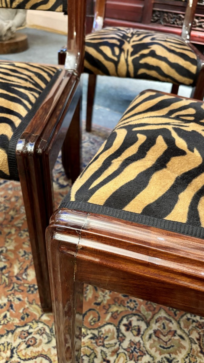 Four Art Deco Mahogany Chairs, Late 19th - Early 20th Century-photo-5