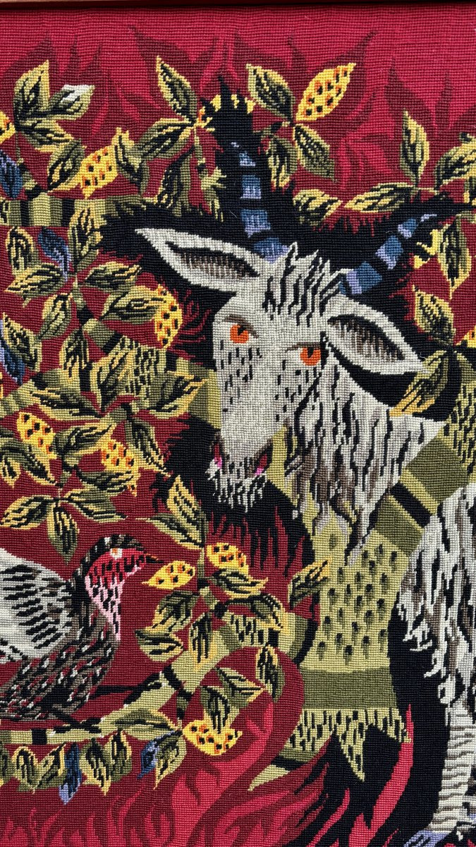 Canevas à l’aiguille dans le goût de Jean Lurçat, XXe siècle-photo-2
