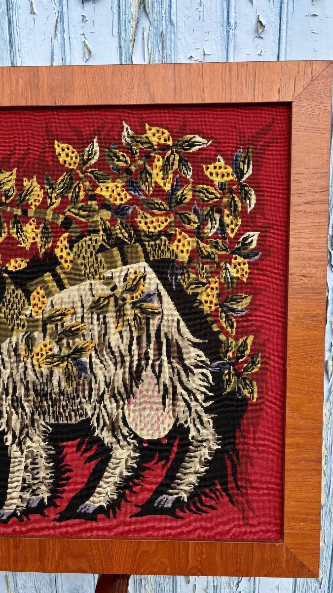 Canevas à l’aiguille dans le goût de Jean Lurçat, XXe siècle-photo-2