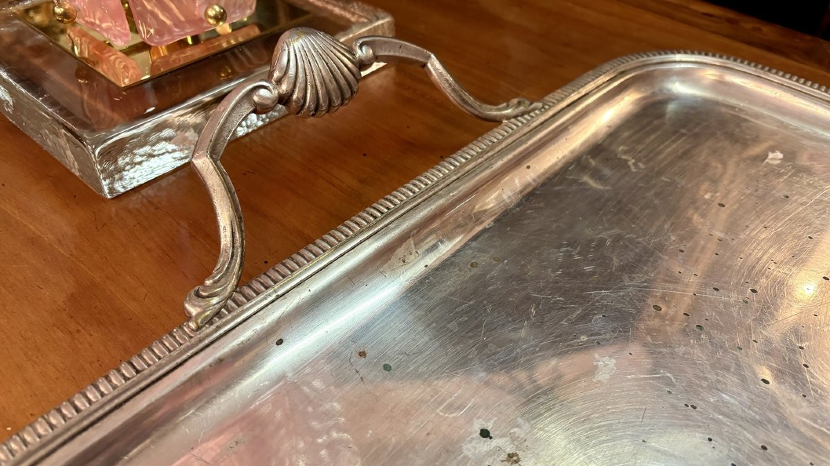 Plateau en métal argenté, début XXe siècle-photo-2