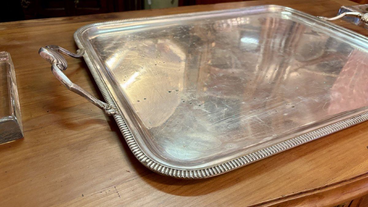Plateau en métal argenté, début XXe siècle-photo-3
