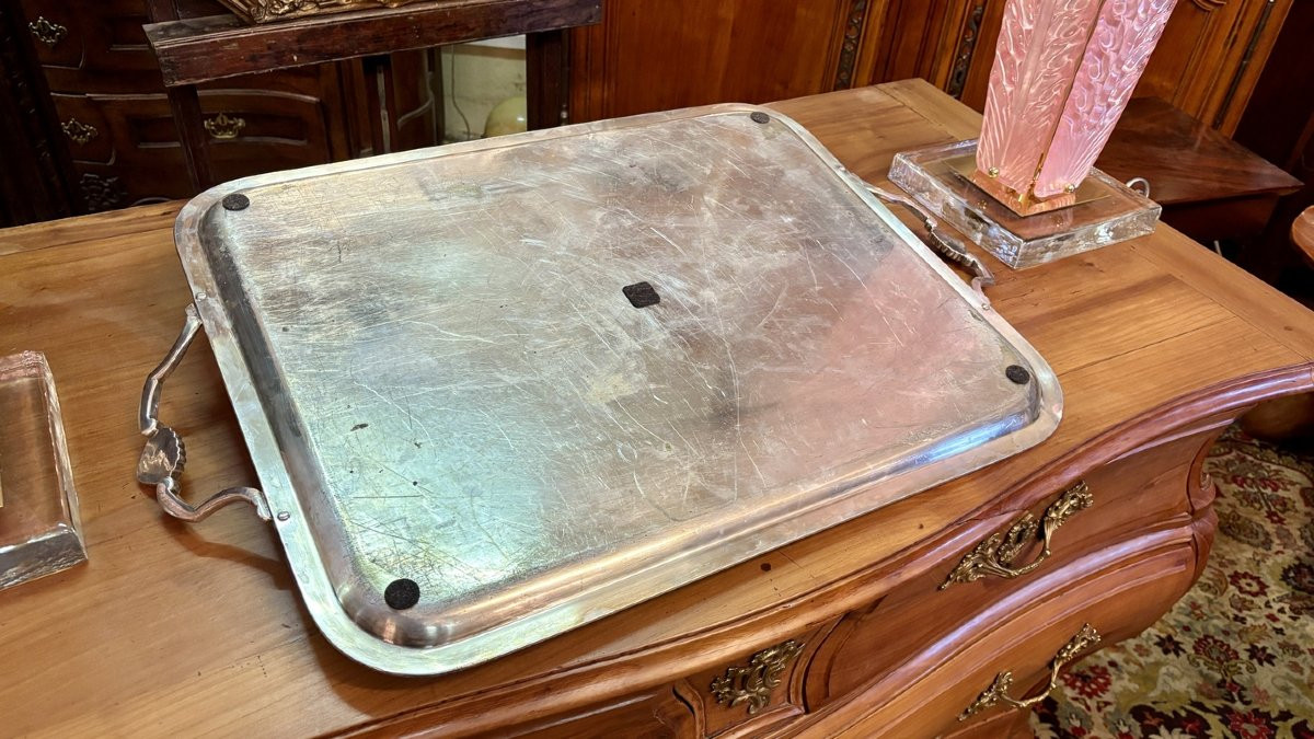 Plateau en métal argenté, début XXe siècle-photo-1
