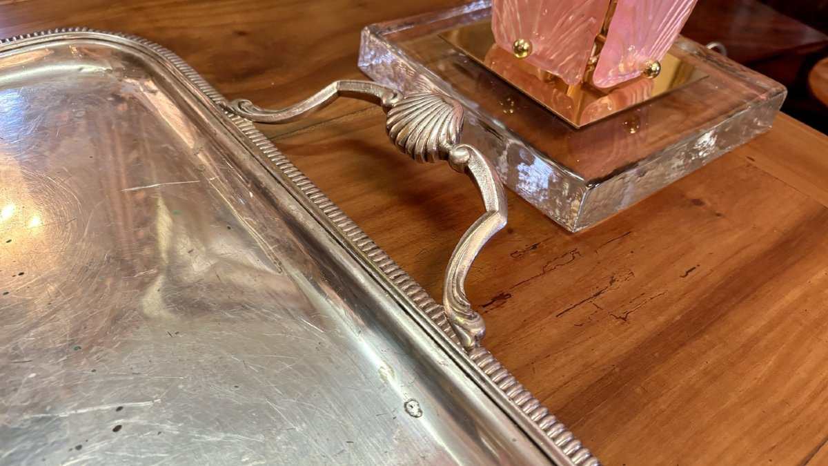 Plateau en métal argenté, début XXe siècle-photo-2