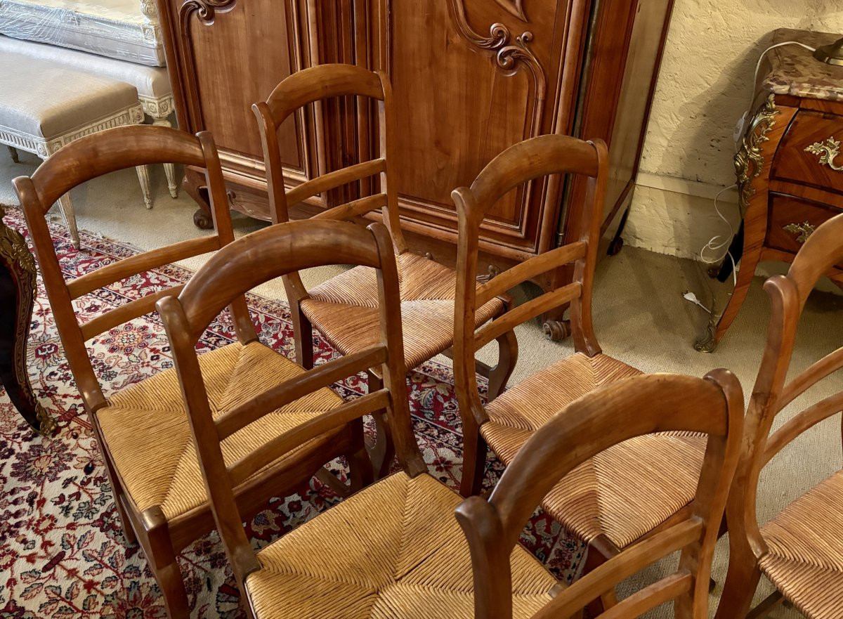 Suite de six (6) chaises paillées style Louis-Philippe, début XXe siècle-photo-2