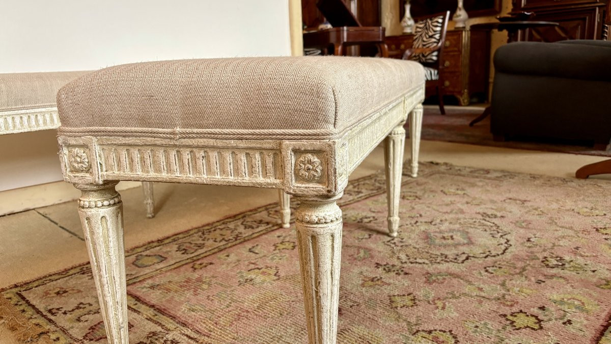 Paire de banquettes ou bouts de lit style Louis XVI, XIXe siècle-photo-3