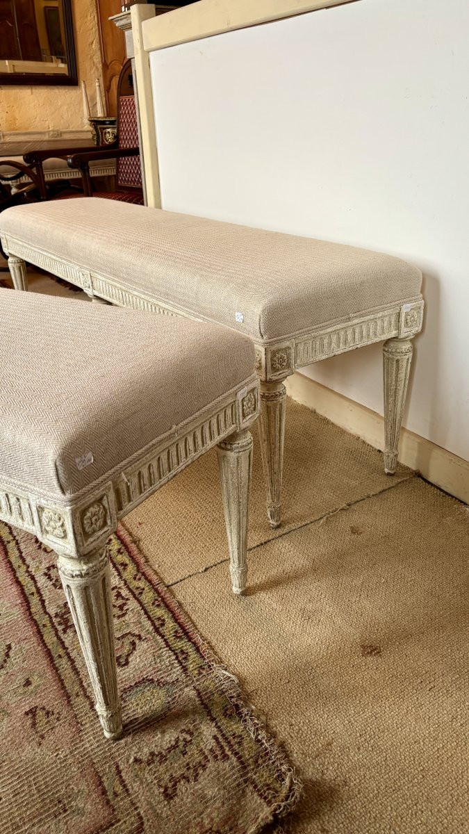 Paire de banquettes ou bouts de lit style Louis XVI, XIXe siècle-photo-4