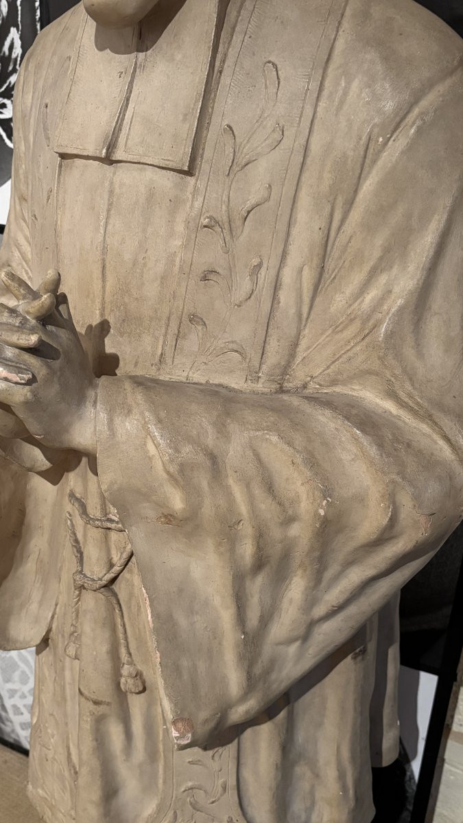 Patinated Terracotta Sculpture Of The Curé Of Ars, 20th Century-photo-5