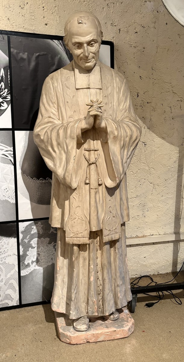 Patinated Terracotta Sculpture Of The Curé Of Ars, 20th Century