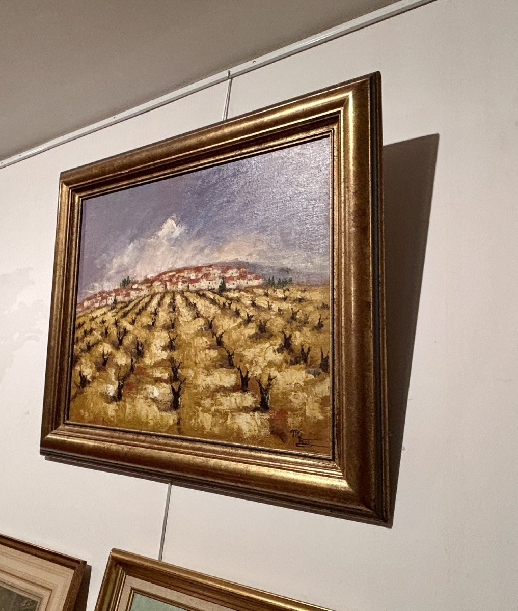 Oil On Canvas, "the Vineyard," Signed Marie-claude Trehet.-photo-2