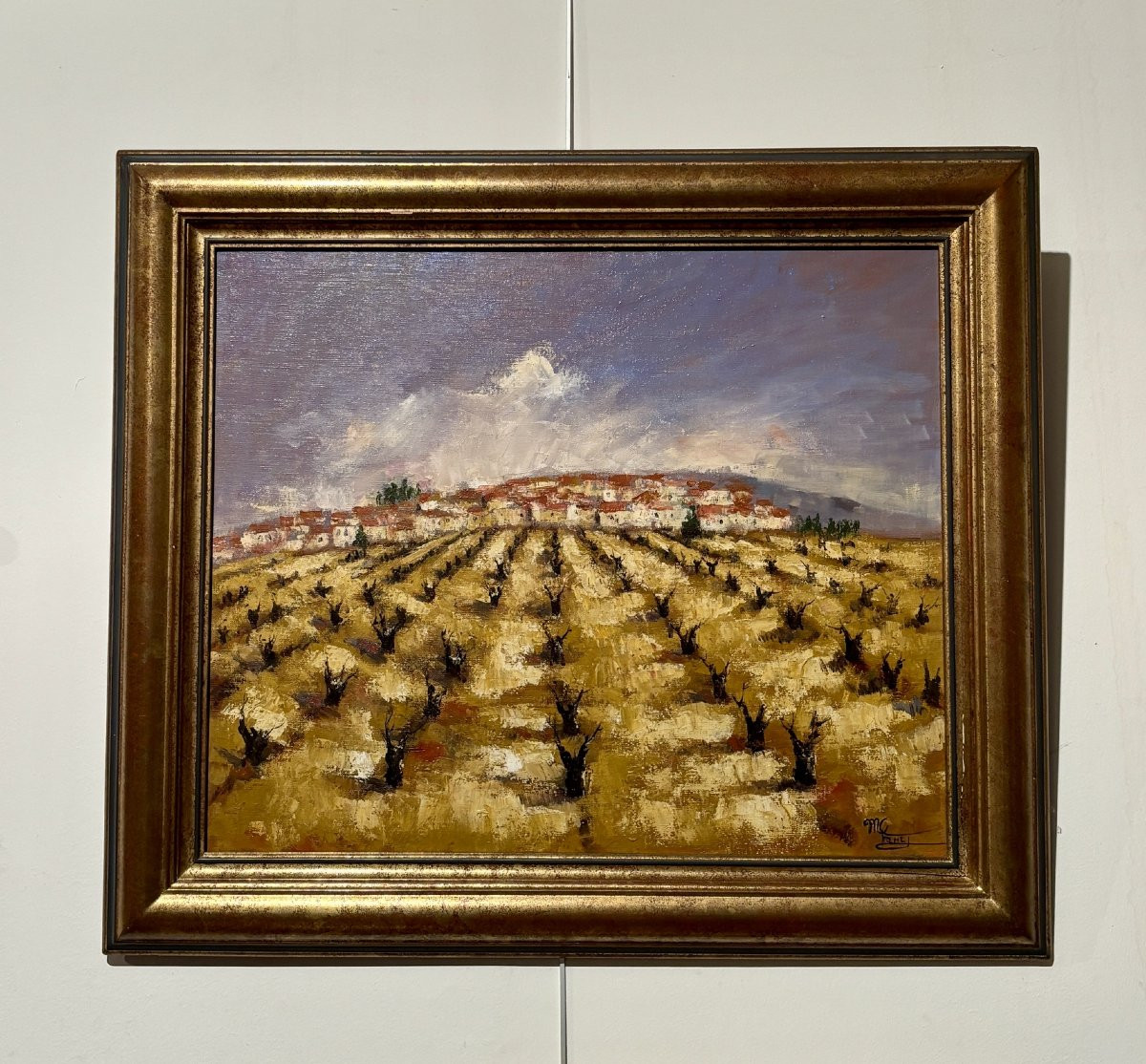 Oil On Canvas, "the Vineyard," Signed Marie-claude Trehet.-photo-4