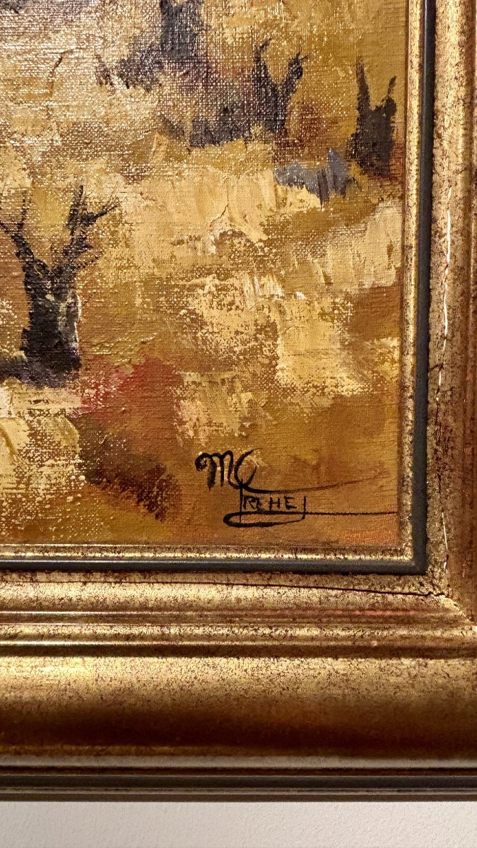 Oil On Canvas, "the Vineyard," Signed Marie-claude Trehet.-photo-1