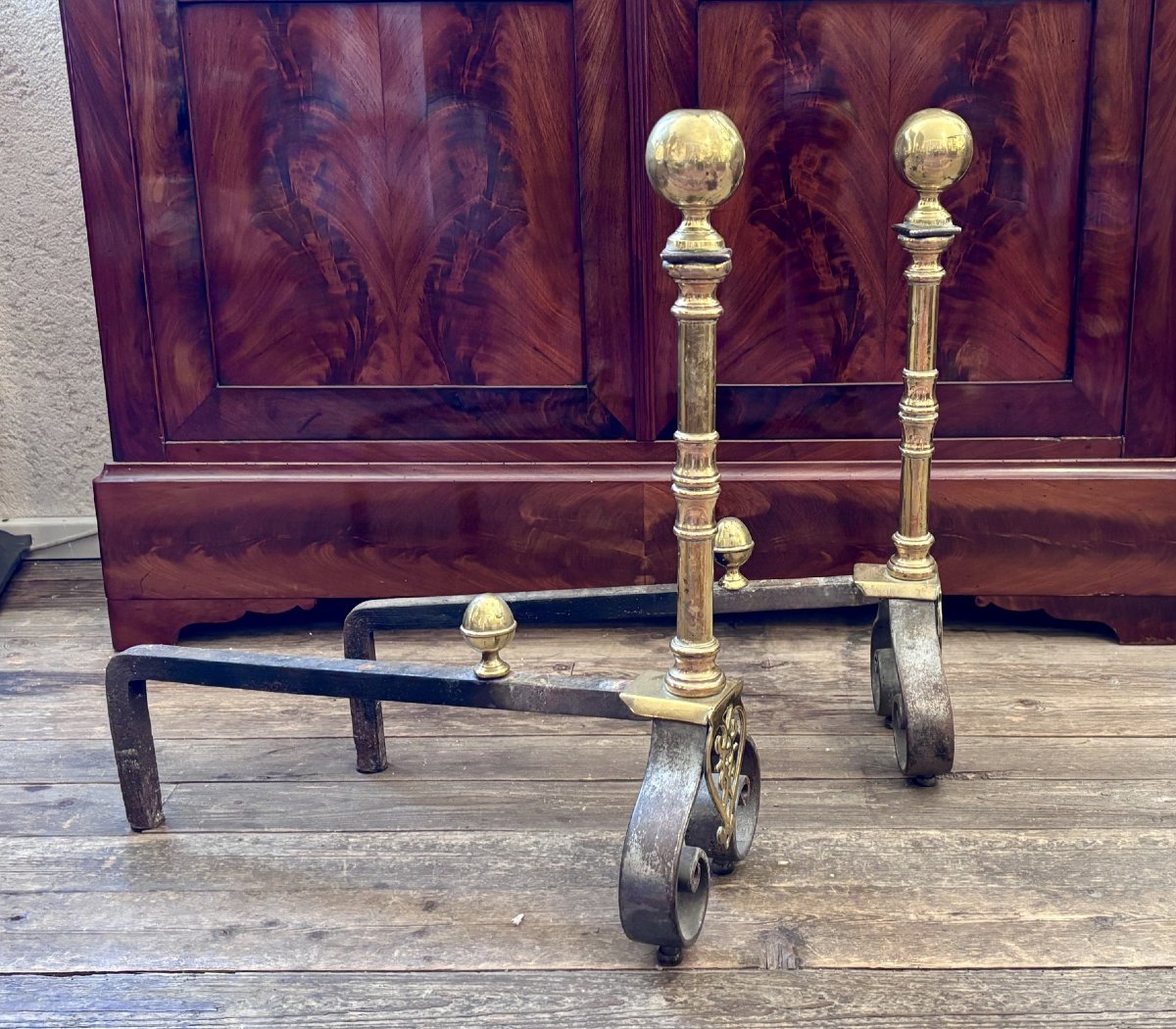 Pair Of Bronze Andirons, 19th Century-photo-1