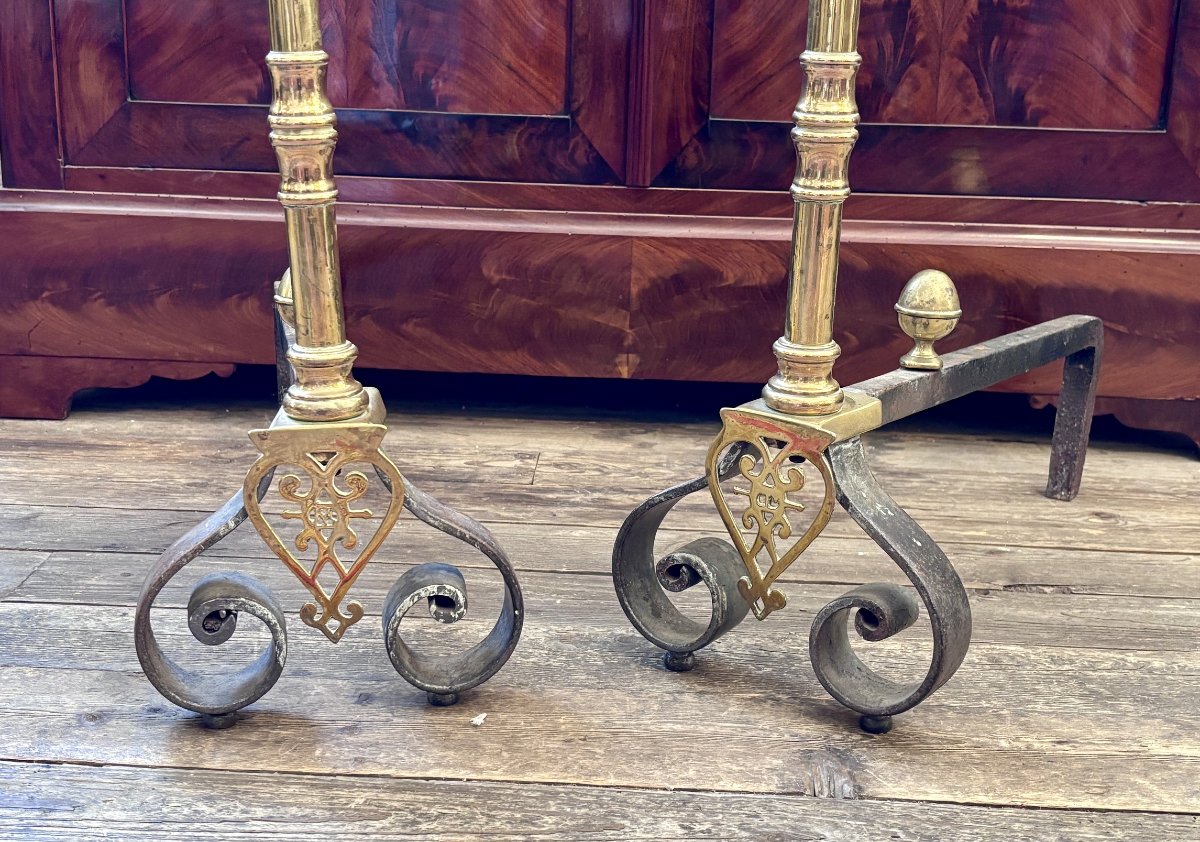 Pair Of Bronze Andirons, 19th Century-photo-3
