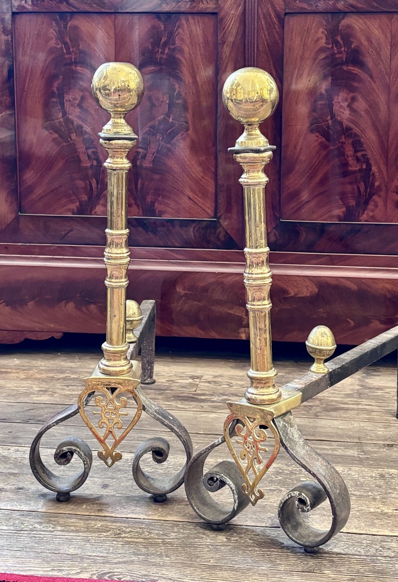Pair Of Bronze Andirons, 19th Century