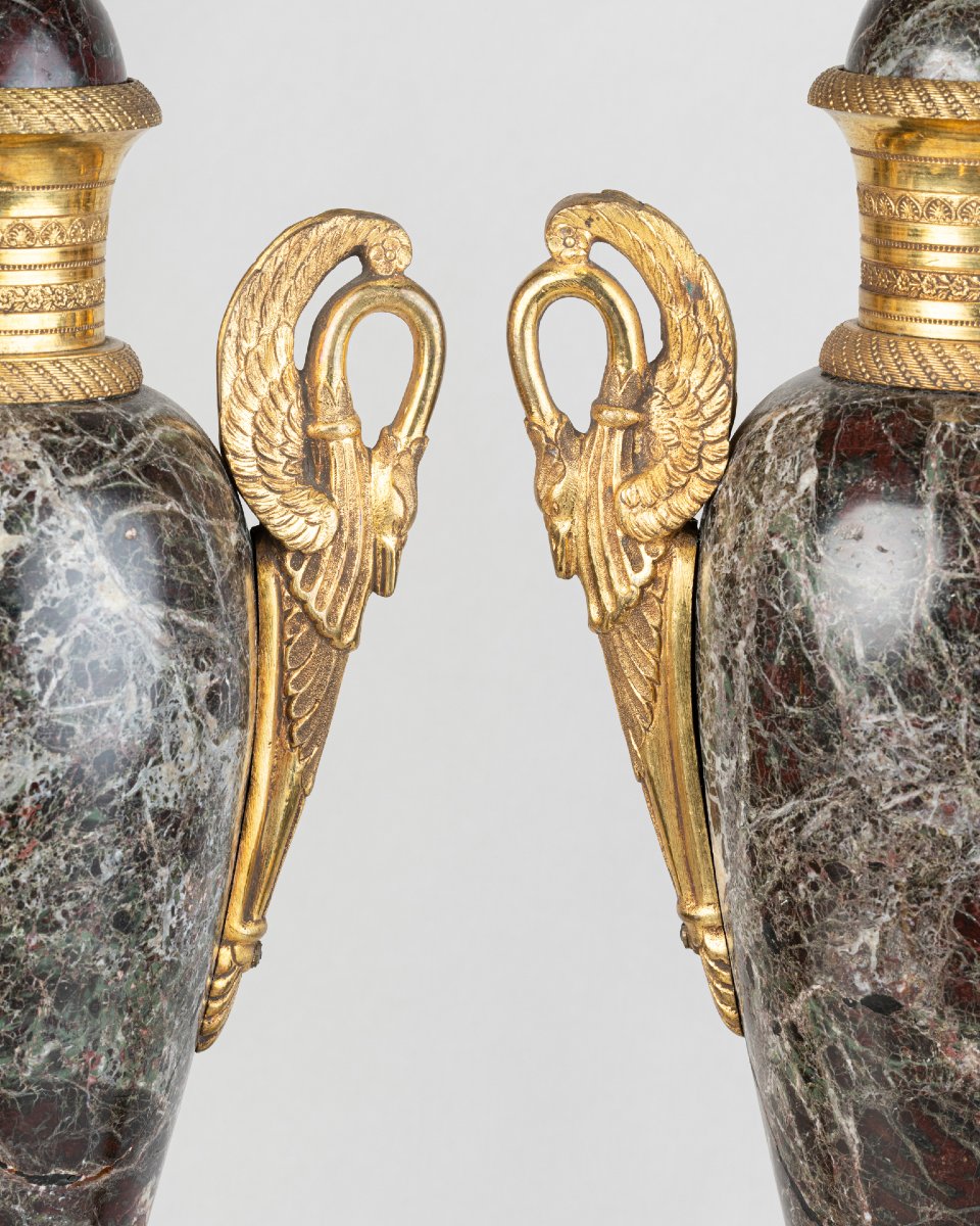Neoclassical Urns With Marble And Gilt Bronze Lids, 19th Century-photo-4