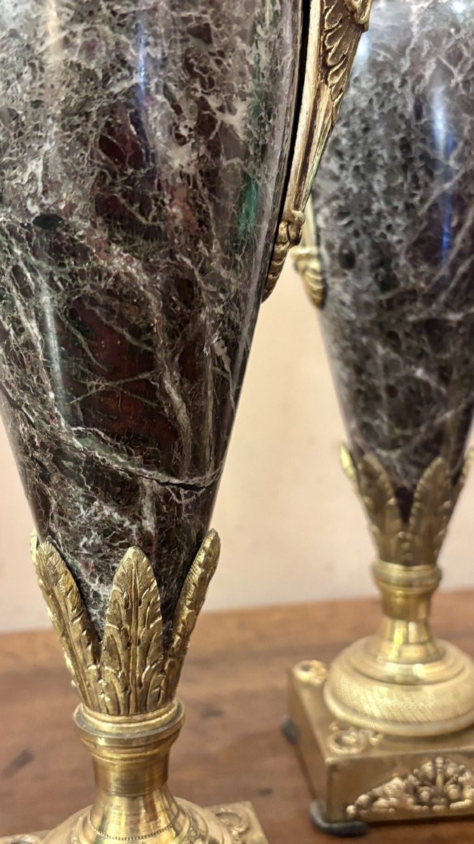 Urnes couvertes en marbre et bronze doré, style néoclassique, XIXe siècle-photo-4
