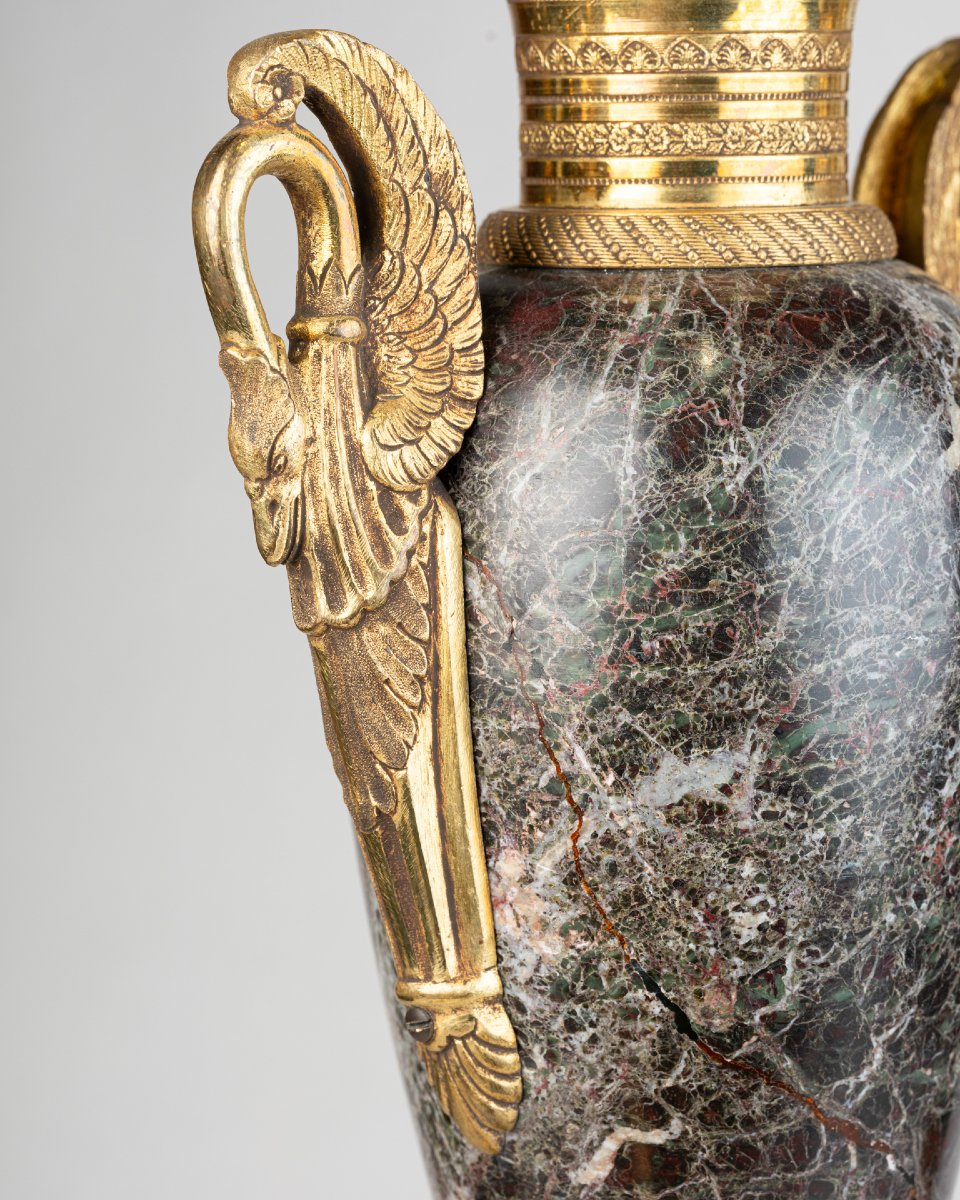 Neoclassical Urns With Marble And Gilt Bronze Lids, 19th Century-photo-1