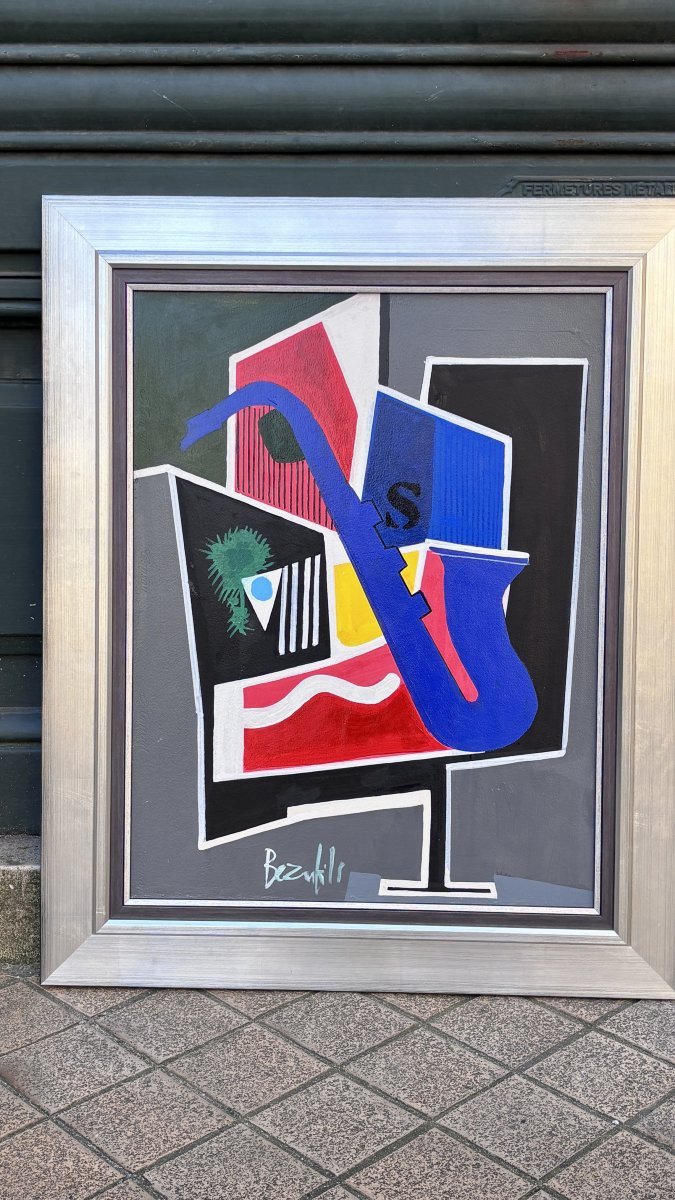 Jean-luc Beaufils (1953), Composition With Saxophone. Mixed Media-photo-3