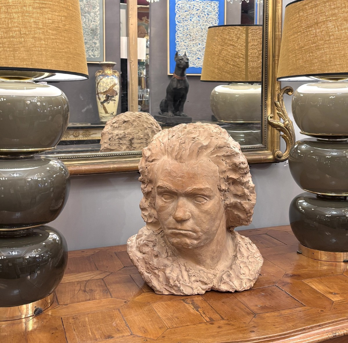 Terracotta Bust Of Beethoven, Signed A. Mazoyer, Late 19th/early 20th Century
