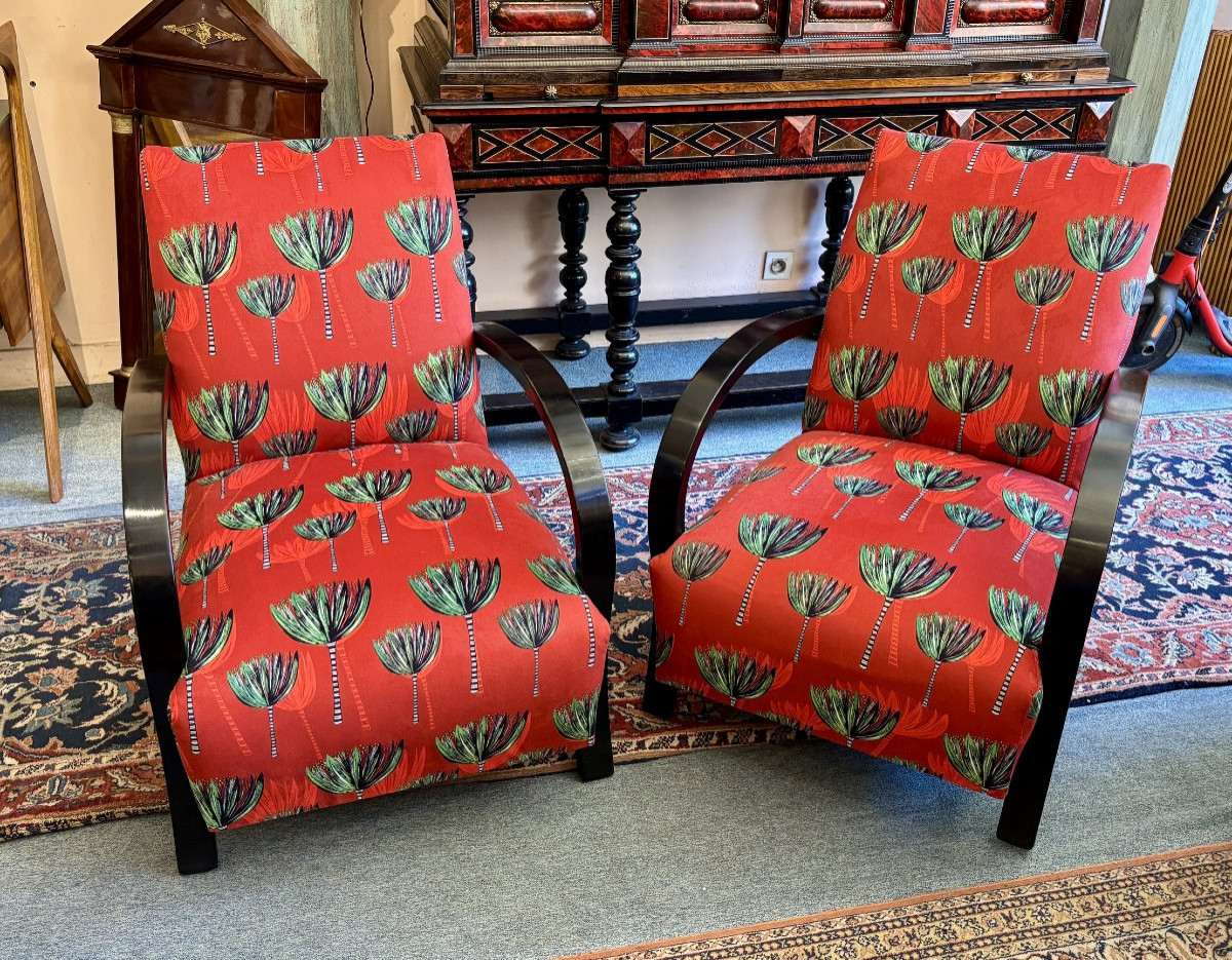 Pair Of Art Deco Armchairs, 20th Century-photo-3