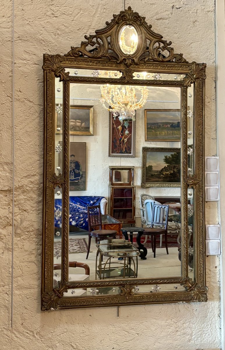 Grand miroir à parcloses en bois doré, XIXe siècle