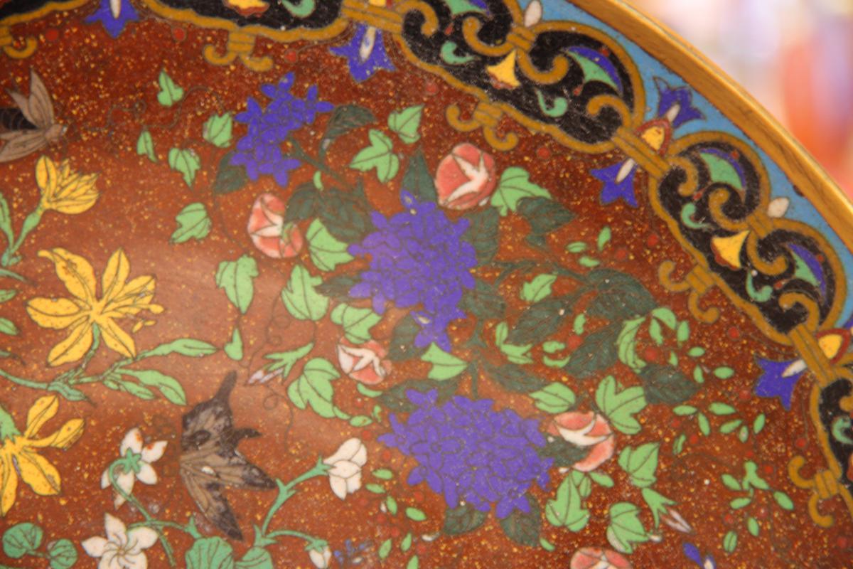 Plat Chinois En émail Cloisonné d'époque XIXème Siècle-photo-4