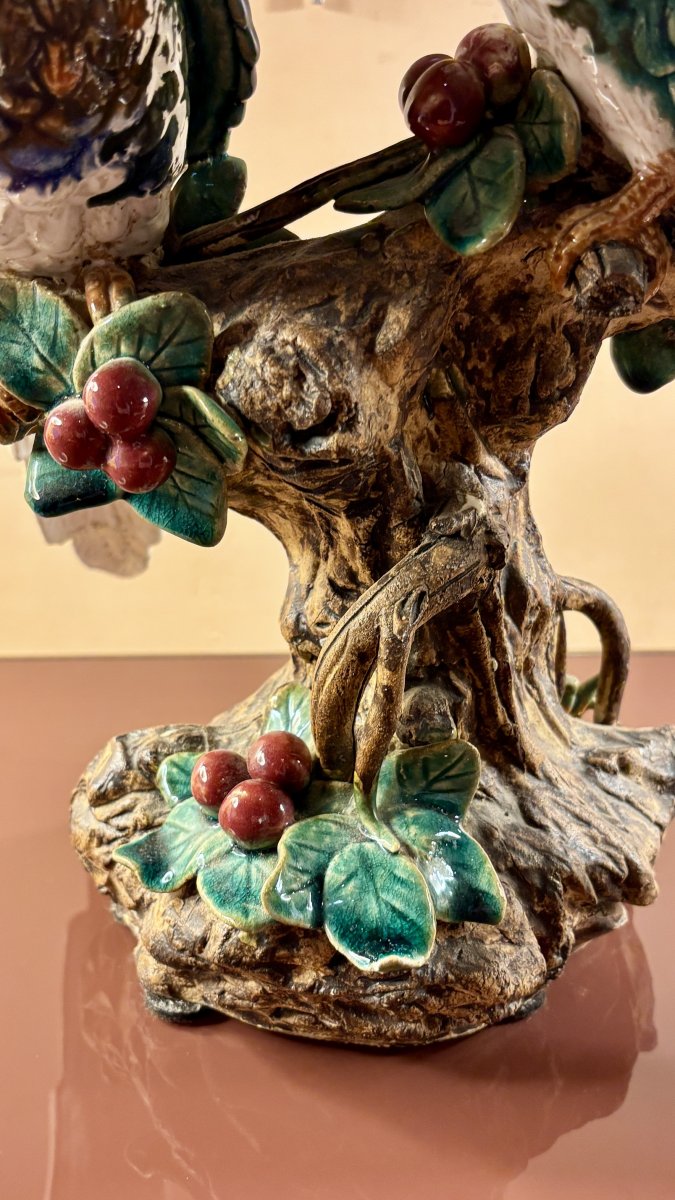 Glazed Terracotta With Parrots, 19th Century-photo-7