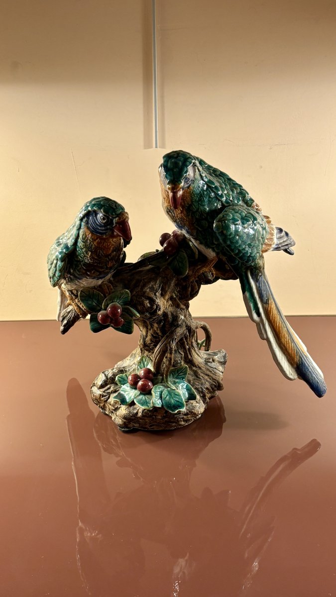 Glazed Terracotta With Parrots, 19th Century